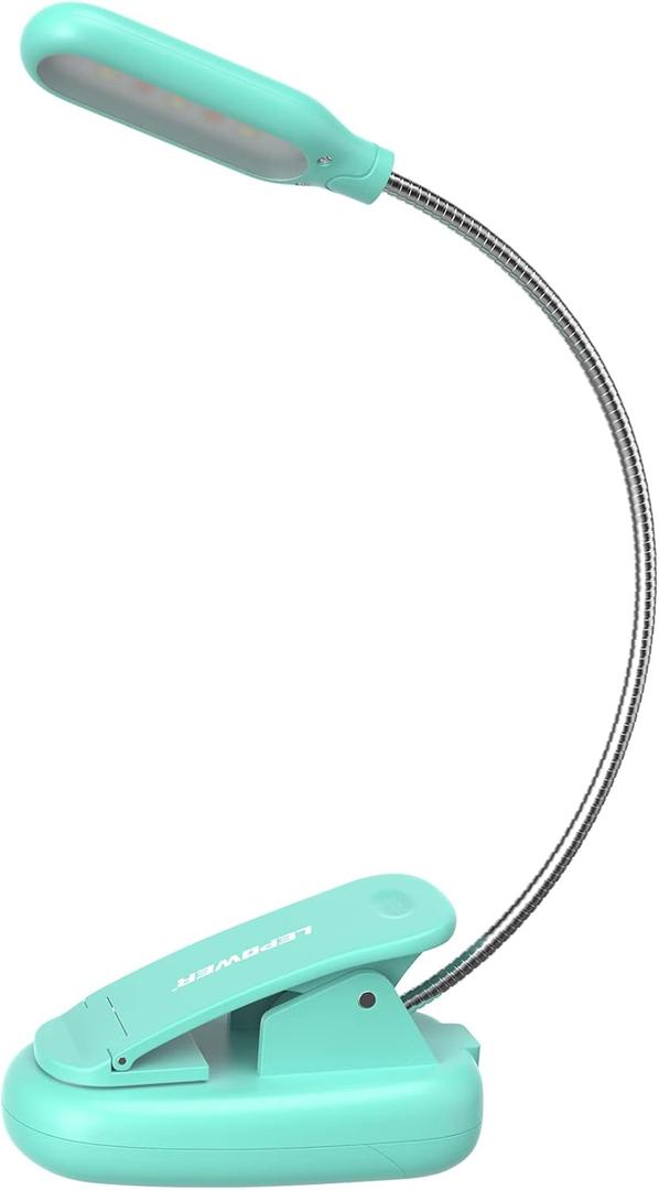 LEPOWER Clip on Book Light/Reading Light/Clip Lamp with 5 LED Eye Care, 3 Color Changeable, Portable Reading Lamp, Battery Operated, Bed Light for Kids, Bookworms, Students(Green)