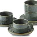 Espresso Cup with Saucer - 6 Ounce Ceramic Espresso Mugs Set of 4, Cappuccino Cups Set, Latte Coffee Cups for Coffee, Cafe Mocha, Tea, Green