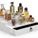 upcessory Cologne Organizer for Men 3 Tier Wood Perfume Organizer Cologne Stand with Drawer and Hidden Compartment Perfume Display Holder (White)