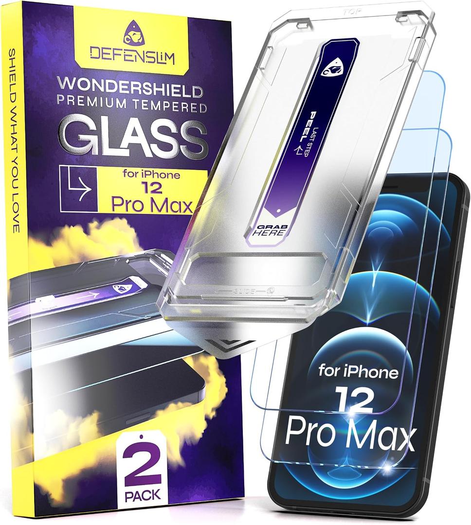 for iPhone 12 PRO MAX Screen Protector (2Pack), Easy Auto-Dust & Align Install Kit, 6.7" Tempered Glass, 9H Hardness, Ultra HD Clear, Case Friendly, WonderShield