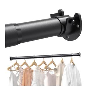 Supforce Closet Rods for Hanging Clothes, 17 to 84 Inches Stepless Adjustable Metal Closet Rod, 1.3 Inches Heavy Duty Clothes Hanging Rod for Closet Wardrobes Laundry RV, Black