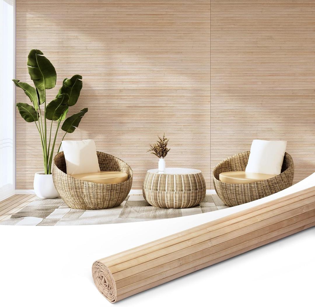 Art3d Natural Bamboo Wall Panel for Interior Wall Decor, Renewable Pole Wrap Wainscoting Paneling for Wall Ceiling Furniture Cabinet Office, 48 x 96 Inch - Carbonized
