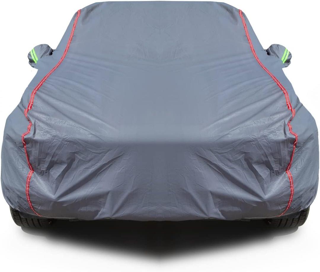 AUQDD 6-Layers PEVA New Material Sedan SUV Full Padded Car Cover Waterproof All Weather Weatherproof UV Sun Protection Snow Dust Storm Resistant Outdoor Exterior Custom Form-Fit Straps 178"-189" Grey (gray)