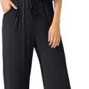LAINAB Womens Soft Summer Jumpsuits Short Sleeve Casual Wide Legs Rompers (X-Large, Ab-black)