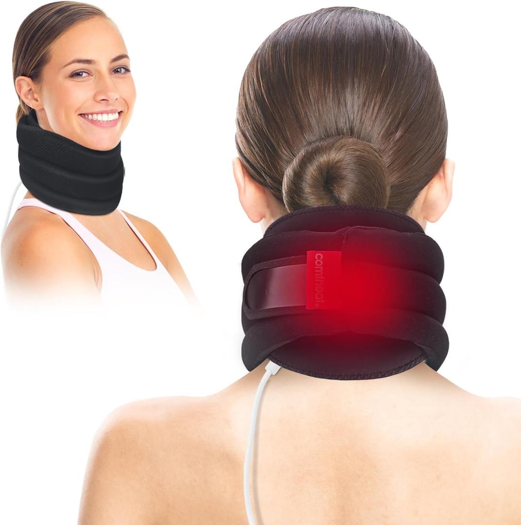 Heated Neck Brace for Pain Relief and Support, Soft Foam Cervical Collar with Heating Pad, Adjustable Neck Support Brace for Relax and Pressure Relief
