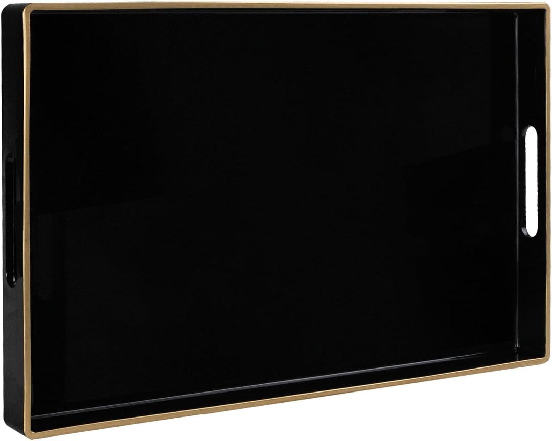 MAONAME Dark Green Decorative Tray, Serving Tray with Handles, Plastic Trays for Coffee Table, Rectangular Trays for Living Room, Bedroom, 15.8" X 10.2" X 1.4"