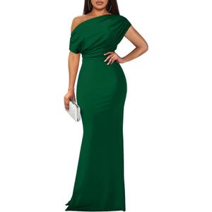 YMDUCH Women's Elegant Sleeveless Off Shoulder Bodycon Long Formal Party Evening Dress (Green, L)