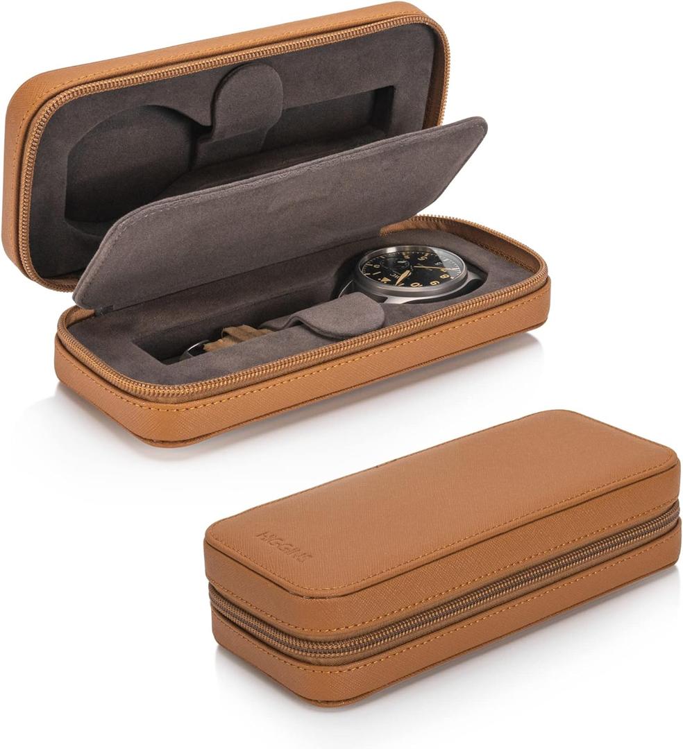 HOUSEOFHIGGINS Modern Leather Watch Case for men - Watch Travel Case - Storage Organizer & Display - Watch accessory - Brown