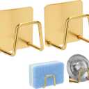 2 Pcs Adhesive Sponge Holder for Kitchen Sink Essentials,No Drilling.Stainless Steel Small Dish Sponge Holder for Sink Counter,Dish Sponge and Brush Organization Holder.Rustproof and Waterproof,Gold