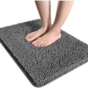 LOCHAS Luxury Bathroom Rug Shaggy Bath Mat 20 x 30 Inch, Washable Non Slip Bath Rugs for Bathroom Shower, Soft Plush Chenille Absorbent Carpets Mats, Gray (Grey)