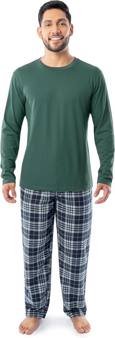 Fruit of the Loom mens Jersey Knit Top and Flannel Pant Pajama Sleep Set, L