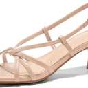 Coutgo Womens Strappy Sandals Slingback Kitten Low Heels Open Toe Buckle Strap Summer Party Dress Shoes (Beige) Size 10