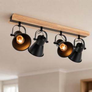 4-Light Wood Track Light with Adjustable Heads for Kitchen Track Lighting