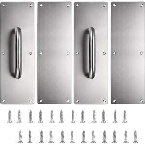 Sumnacon 2 Set 12" Stainess Steel Door Handle Pull & Push Plate - Heavy Duty Gate Handle Bar for Home/Office/Warehouse/Public, Suitable of Wooden/Composite Door with Screws, Brushed (Silver)
