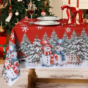 Softalker Christmas Tablecloth Rectangle 60x120 Inch, Winter Xmas Snowman Truck Red Table Cloth, Stain Resistant Farmhouse Table Cover for Holiday, Dinner, Party