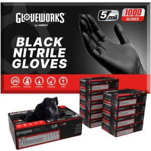GLOVEWORKS Black Nitrile Gloves 5 Mil Disposable for Food Service Cooking, Professional Cleaning, Size Medium 10 Boxes of 100