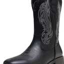 Jousen Cowboy Boots for Men Embroidery Western Boots Durable Square Toe Mens Boot (9, Amy8420-silkyblack)