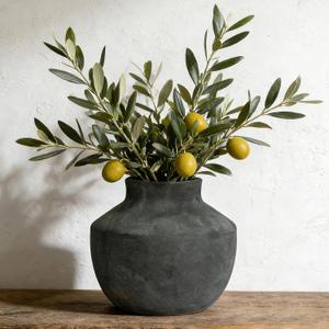 Ceramic Decorative Flower Vase, 5.5 Inch Pottery Farmhouse Boho Vase Rustic Vase for Home Decor, Table, Living Room, Bathroom, Shelf, Mantel Decoration, Wedding, Black
