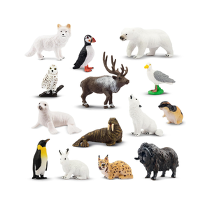 Toymany 12PCS Mini Arctic Animals Figurines Set, Polar Animals Toys with Polar Bear, Caribou, Penguin, Walrus, Wolf Figurines Cake Toppers Birthday Easter Gifts for Preschool Kids