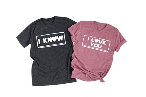I Love You I Know Couples Matching Outfits Casual Short Sleeve Tops Holiday Couple Shirt Funny Graphic Tees, XXL