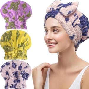 Jseng 3Packs Microfiber Hair Towel for Women - Quick-Drying, Super Absorbent Hair Wrap with Bow Design, Soft Hair Towel Turban for Curly Long Wet Hair, Large