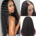 U Part Human Hair Wig Deep Wave 20 Inch 200% Density Brazilian Deep Wave U Part Wigs for Black Women 12A Full Head Clip in Half Wig Glueless No Leave Out Lace Front Wig 3X Longer Lifespan