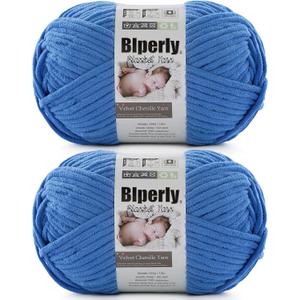 6 Super Bulky Velvet Chenille Yarn for Crocheting - 2 Skein of 200g/7 oz - Ultra Soft Heavy Weight Chunky Knitting Yarn for Baby Blankets, Amigurumi, Home DecorSky Blue2 Skein