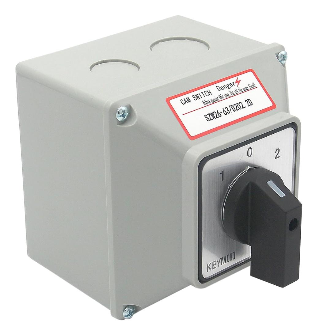 63A Rotary Changeover Switch with Master Switch Exterior Box, 660V 3 Position 2 Phase 8 Terminals Universal Selector Switch SZW26-63/D202.2D IP65