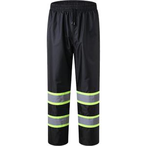 JKSafety Hi-Vis Rain Pants for Men Women Waterproof 3M Scotchlite Reflective Safety Rain Trousers Water-Resistance HV Gears for Farming Fishing Sports Works Inner Mesh Lining (114-Black L)