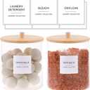 Glass Jars for Laundry Room Organization, Laundry Pods Container with 27 Labels, Detergent Holder with Bamboo Lid, Cute Storage Jars (Set of 2)