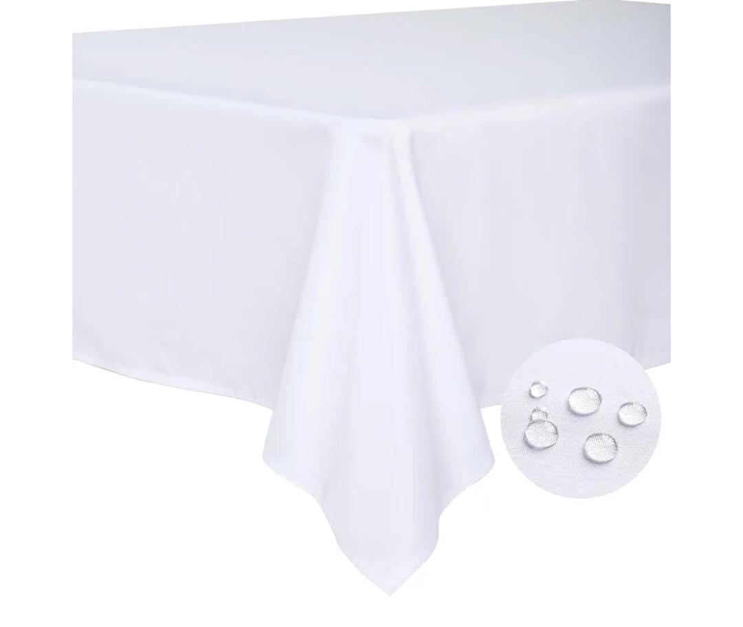 Table Cloth White 90x136 Inch Tablecloth  Rectangle Tables Outdoor Washable Wrinkle Free and Spillproof Polyester Tablecloth for Festival Camping Picnic Party Cover, Pack 6
