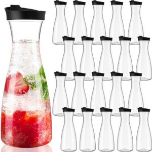 20 pcsPlastic Carafe with Lids, 34 oz Clear Mimosa Juice Containers, Acrylic Beverage Carafe Pitcher Drink Containers for Fridge Outdoor Iced Tea Juice Party Mimosa Bar