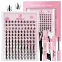 Uilulu Lash Clusters kit 10-16mm DIY Lash Extension Kit 120 D Curl Manga Lash Clusters 0.07D Wispy Individual Lashes Clusters False Eyelashes Eye Lash Kits At Home Lash Extensions Kit
