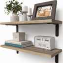 RICHER HOUSE Rustic Wood Shelves Set of 2, Farmhouse Style Floating Shelf for Wall Dcor, Hanging Shelves for Bathroom, Bedroom, Storage, Kitchen, Living Room - Carbonized Black (2 Pcs:16.54in)
