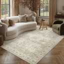 PureCozy 6x9 Beige Area Rug for Living Room,Non-Slip Backing Washable Carpet,Vintage Large Low Pile Area RugEasy Care Ideal for High Traffic Soft Carpet in Bedroom Office Coffee Table Dining Room