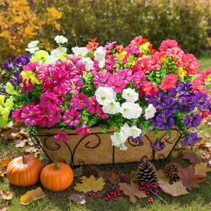 HyeFlora Artificial Flowers for Outdoors Fake Plants Outside Decoration, 12 Bundles Silk Colorful Morning Glory with Eucalyptus UV Resistant Realistic Faux Flowers for Planter Porch Patio Yard Garden (Six Mixed(2 Purple, 2 Red, 2 Fuchsia, 2 Hot Pink, 2 White, 2 Yellow))