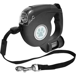 JEBBLAS Dog Retractable Leashes with Flashlight and Waste Bag Dispenser 3 in 1 Automatic 15ft Dog Walking Leash with Anti-Slip Handle Black