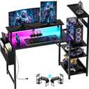 Gaming Desk 43 Inch Computer Table with Storage Shelves & Monitor Stand