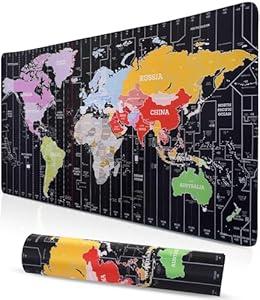 Obookey World Map Mouse Pad - Large Gaming Desk Mat for Keyboard and Mouse, 35.4 X 15.7 Inch XXL Computer Big Desk Pad, Extended Non-Slip Rubber Base with Stitched Edge, Office Desktop Accessories