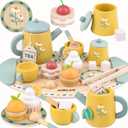 Tea Sets for Toddlers 3-5 Girl Birthday Gift 2 Year Old Princess Party Wooden Play Food Toy Sets for Kids Kitchen Accessories Age 3 4 5 6 Wood Educational Toys