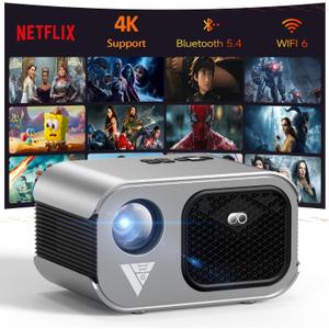 Mini Projector with WiFi and Bluetooth 4K Support, Native 1080P Portable Outdoor Smart Projector, Mirror Screen with Android/iOS/PC Compatible with PC/PS5/Phone/TV Stick (VF340)
