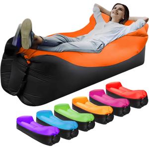 Inflatable Lounger Air Sofa Hammock, Inflatable Couch for Camping, Perfect for Beach Chair Waterproof Anti-Air Leaking Pouch Couch Air Chair for Outdoor, Beach, Hiking (Orange and Pink) 2 PAck