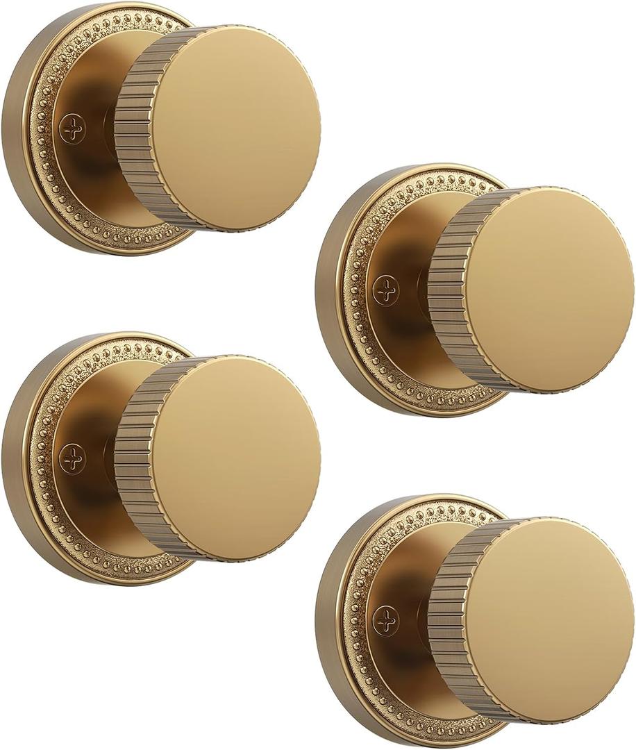 Asidrama 4 Pack Champagne Bronze Passage Door Knobs with Lock, Door Handles with Champagne Bronze Door Knobs Interior for Bedroom or Bathroom, Heavy Duty Door Lever for Left Right Sided Doors, Passage, 4pack, Champagne Bronze