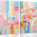 2Pcs Framed colorful abstract Wall Art College style girl art posters prints Modern Pastel texture Pictures Paintings Wall Decor for Girly Dorm Bedroom Living Room Decoration, 16x24 Canva