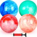 AMOR PRESENT 4PCS Playground Balls for Kids, 9 Inches Dodgeballs Bouncy Balls, Rubber Inflatable Kickball with Air Pump for Indoor Outdoor Sport Games