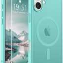 SUPFINE Magnetic for iPhone 16 Case (Compatible with MagSafe) (Military Grade Drop Protection) Slim Translucent Matte Shockproof with Anti-Fingerprint Phone Case, Blue Green