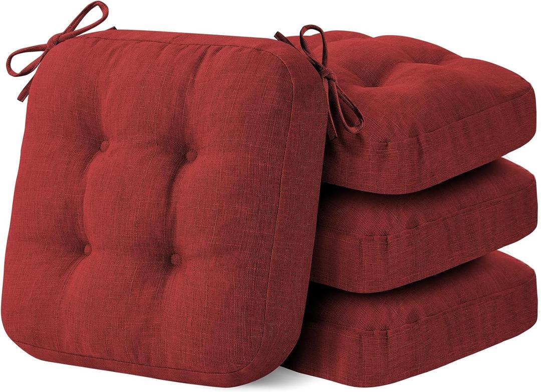IASEAHK Chair Cushions for Dining Chairs, Dining Chair Cushions, Tufted Indoor Chair Pads with Ties & Non Slip Backing, Seat Cushions for Kitchen Chairs 16.5 x 16.5 x 3.5, Set of 4, Red