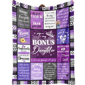 Bonus Daughter Gifts, Step Daughter Gifts from Stepmom Stepdad on Christmas Birthday Mothers Day Thanksgiving Day, to My Bonus Daughter Blanket, Purple Flannel Throw Blanket 50" X 60"