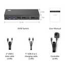 DisplayPort USB 3.0 KVM Switch 1 Monitor 2 Computers 8K@60Hz 4K@144Hz KVM Switcher 2 in 1 Out with 4 USB-A, 2 USB-C, Wired Controller for Laptop, Desktop