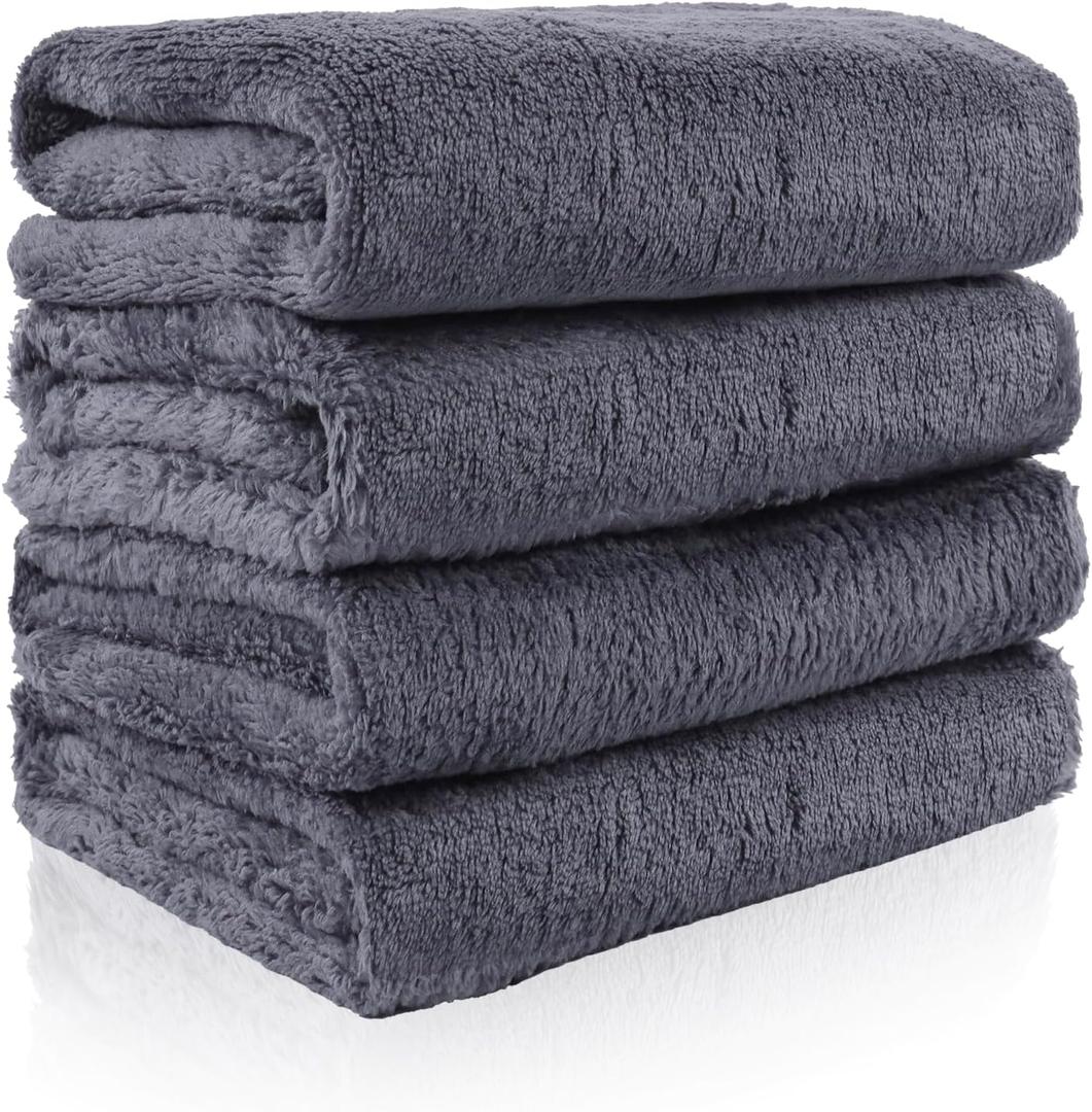 4 Pack Hand Towels, Microfiber Coral Velvet Highly Absorbent Towels for Bathroom, Gym, Shower, Hotel, and Spa, Quick Drying, 16 x 28 inches (Gray)